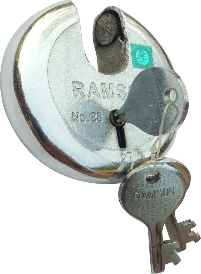 RAMSON Steel Round 7 Levers Lock with 3 Keys (80mm, Silver), Painted Finish - Image 2